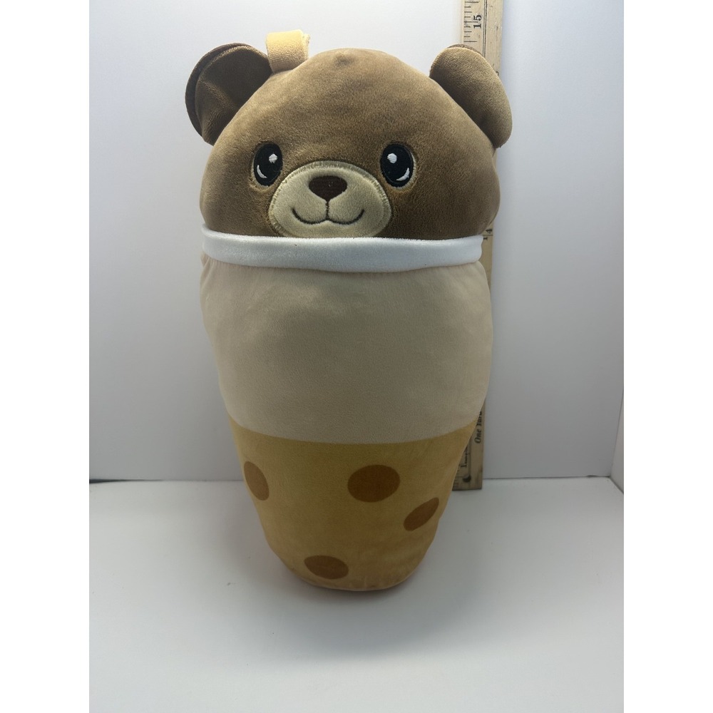 TOY BOX Boba Bear Plush Stuffed Animal Toy Bubble Tea Cup Brown Tan 10" Tall